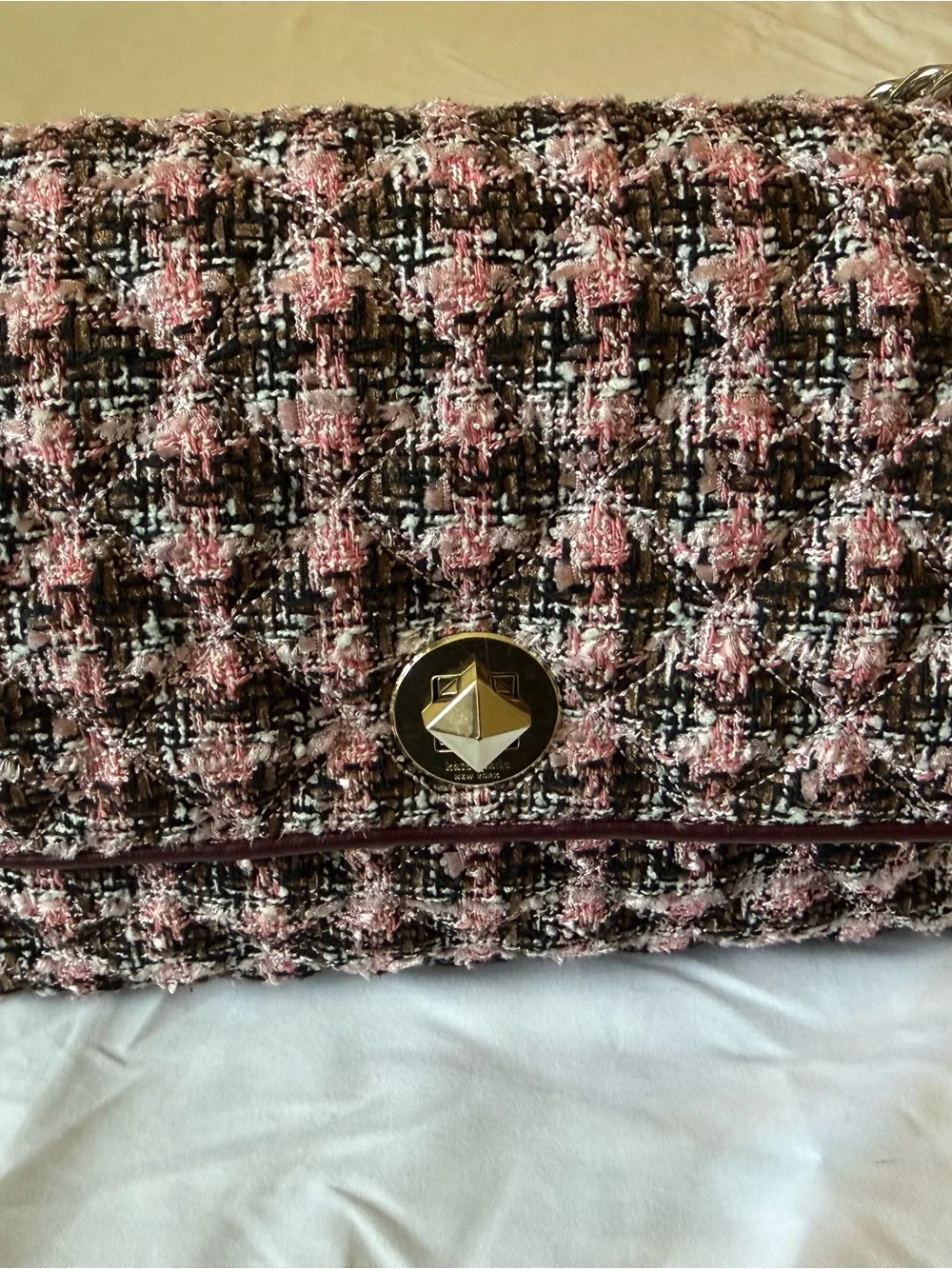 kate spade Pink and Black Tweed Chain Shoulder Bag with Silver Hardware